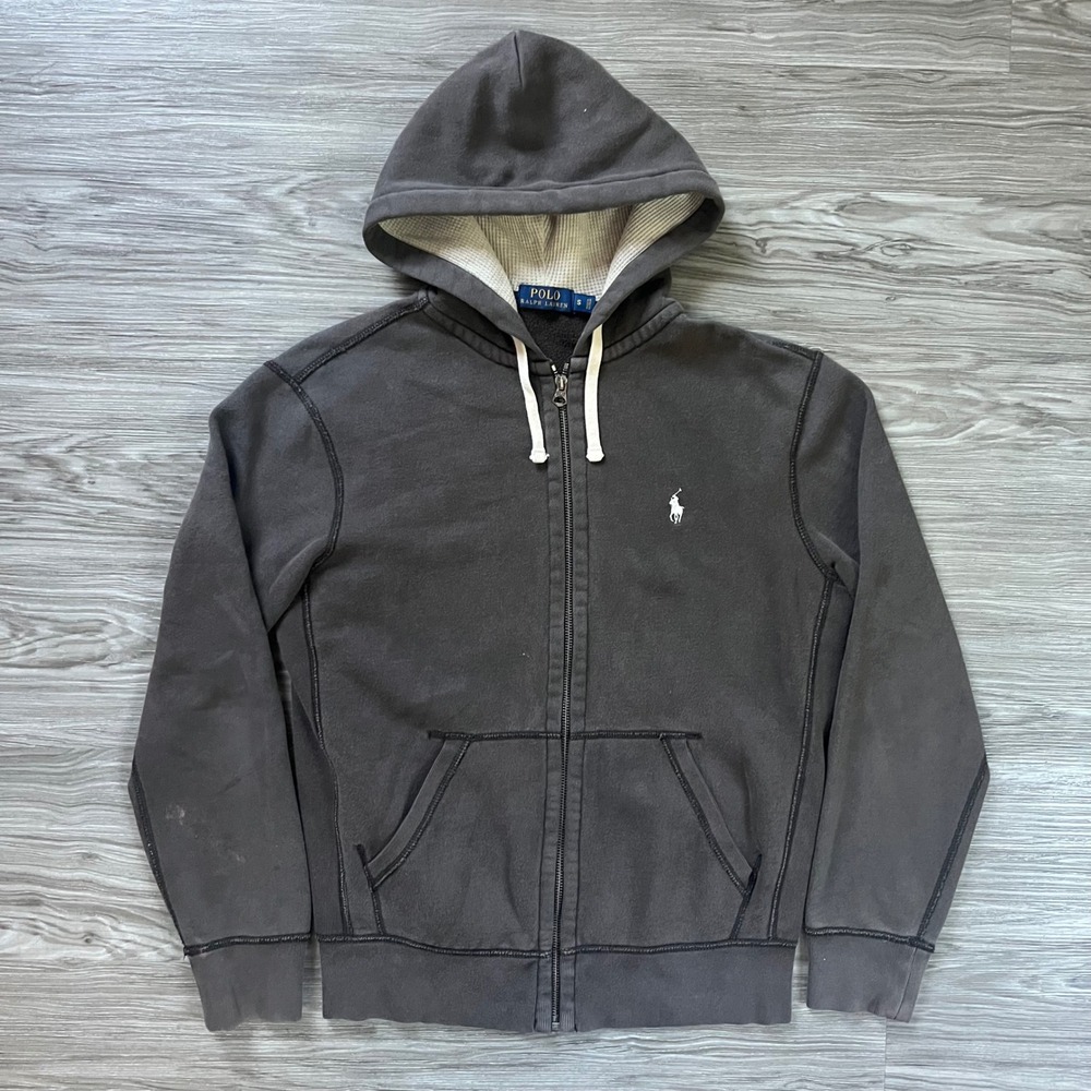 Polo Ralph Lauren Mens Full Zip Hoodie Gray Fleece Waffle Lined Small RN 41381